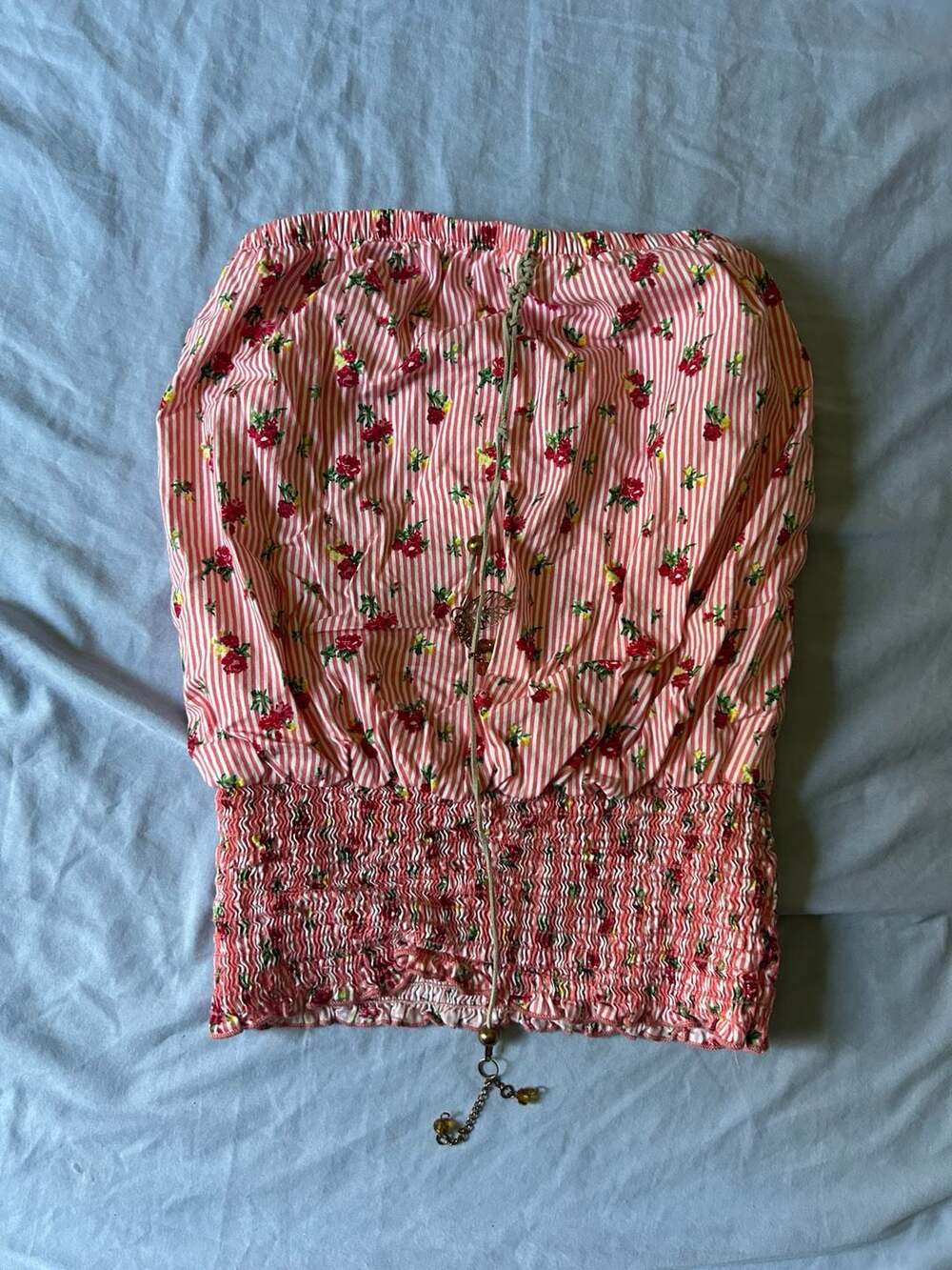 Vintage Vivace Pink Floral Stripe Smocked Tube Top